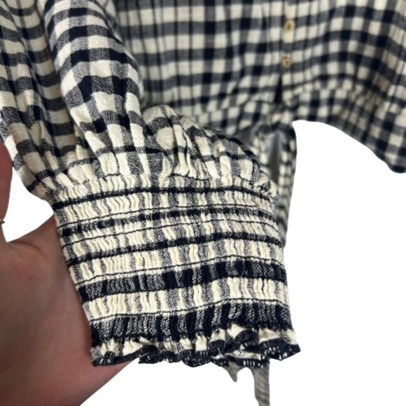 Zara Womens Check Plaid Crop Top Size L Academia Preppy‎ Gauzy Balloon Sleeves - Picture 4 of 11